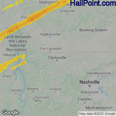Hail Map for Clarksville, TN Region on December 11, 2021