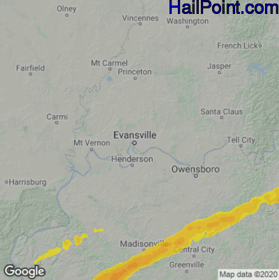 Hail Map for Evansville, IN Region on December 11, 2021