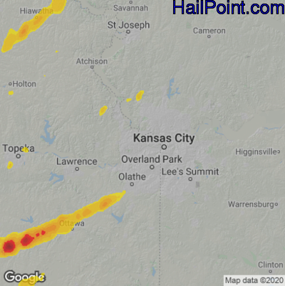 Hail Map for Kansas City, KS Region on December 15, 2021