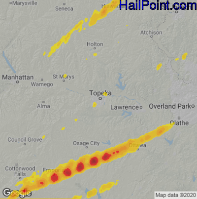 Hail Map for Topeka, KS Region on December 15, 2021