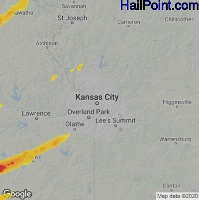Hail Map for Kansas City, MO Region on December 15, 2021