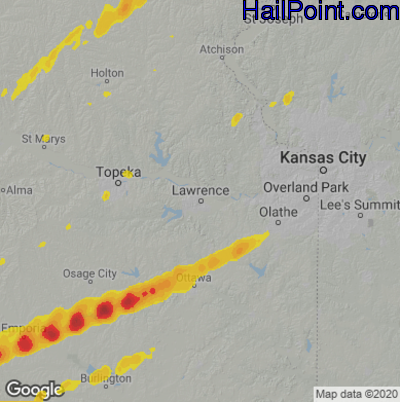Hail Map for Lawerence, KS Region on December 15, 2021