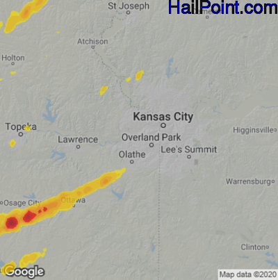 Hail Map for Shawnee, KS Region on December 15, 2021