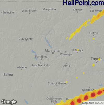 Hail Map for Mahhattan, KS Region on December 15, 2021