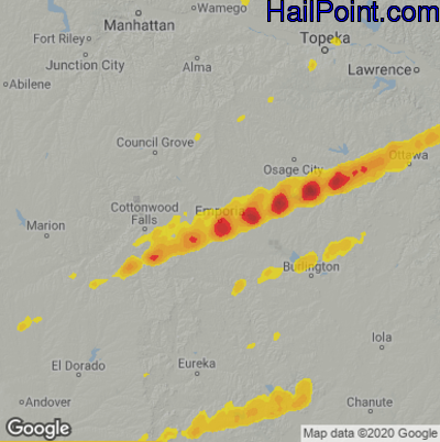 Hail Map for Emporia, KS Region on December 15, 2021