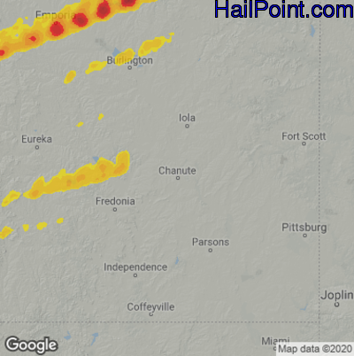 Hail Map for Chanute, KS Region on December 15, 2021