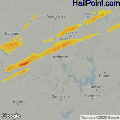 Hail Map for Ardmore, OK Region on December 17, 2021 