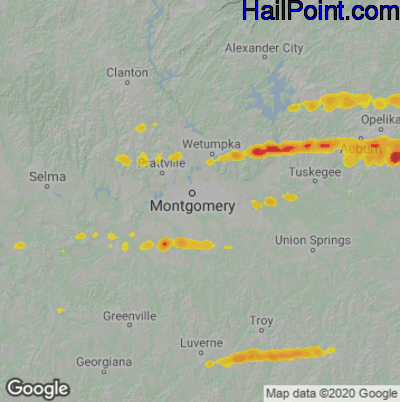 Hail Map for Montgomery, AL Region on December 30, 2021