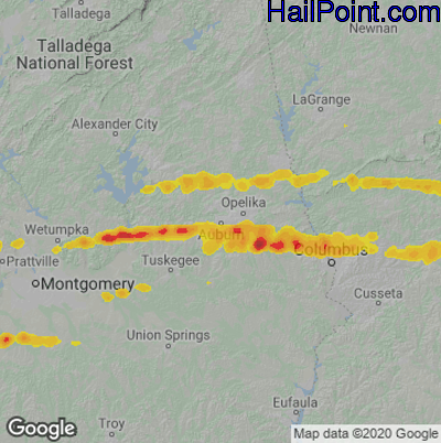 Hail Map for Auburn, AL Region on December 30, 2021