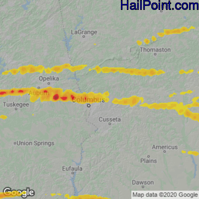 Hail Map for Columbus, GA Region on December 30, 2021