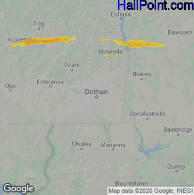 Hail Map for Dothan, AL Region on December 30, 2021