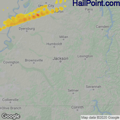 Hail Map for Jackson, TN Region on January 1, 2022 