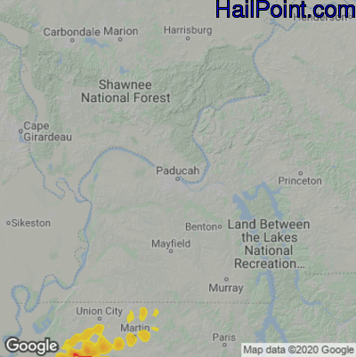 Hail Map for Paducah, KY Region on January 1, 2022 