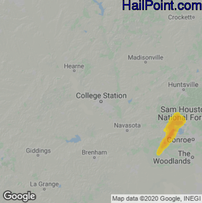 Hail Map for College Station, TX Region on January 9, 2022