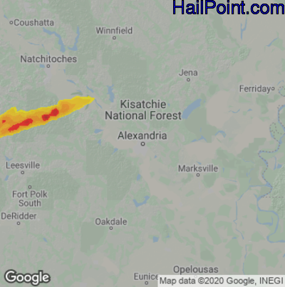Hail Map for Alexandria, LA Region on January 9, 2022