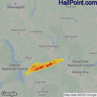 Hail Map for Nachitoches, LA Region on January 9, 2022 
