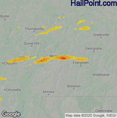 Hail Map for Monroeville, AL Region on January 9, 2022