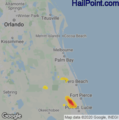 Hail Map for Palm Bay, FL Region on January 10, 2022