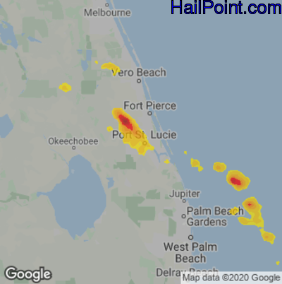 Hail Map for Port St. Lucie, FL Region on January 10, 2022