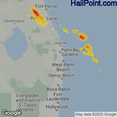 Hail Map for West Palm Beach, FL Region on January 10, 2022