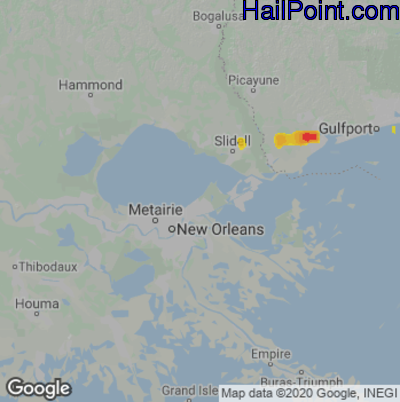 Hail Map for New Orleans, LA Region on January 13, 2022