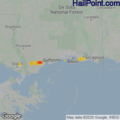 Hail Map for Gulfport, MS Region on January 13, 2022 
