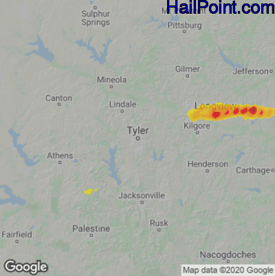 Hail Map for Tyler, TX Region on January 19, 2022 