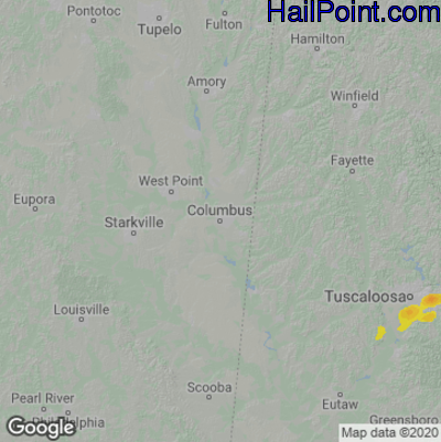 Hail Map for Columbus, MS Region on February 17, 2022 