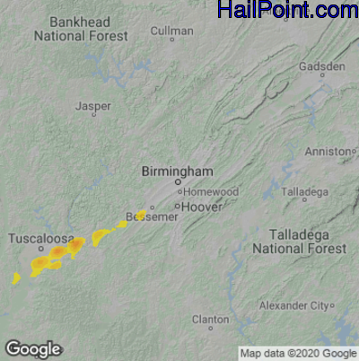 Hail Map for Birmingham, AL Region on February 17, 2022