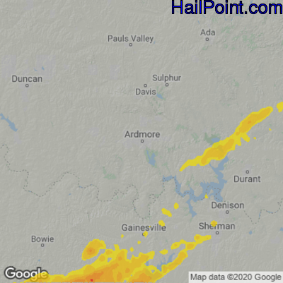 Hail Map for Ardmore, OK Region on February 22, 2022
