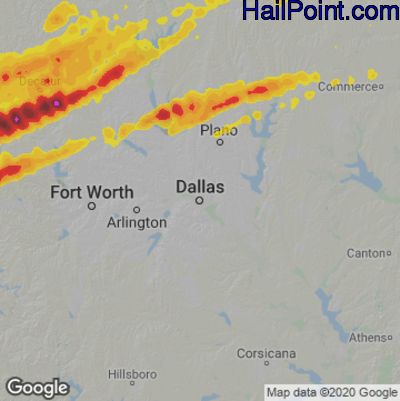Hail Map for Dallas, TX Region on February 22, 2022 