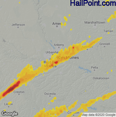 Hail Map for Des Moines, IA Region on March 5, 2022