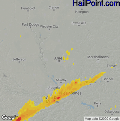 Hail Map for Ames, IA Region on March 5, 2022