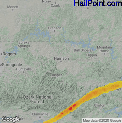 Hail Map for Harrison, AR Region on March 6, 2022