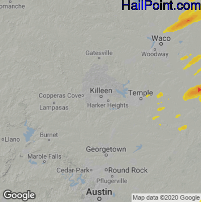 Hail Map for Killeen, TX Region on March 14, 2022