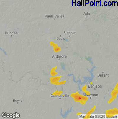 Hail Map for Ardmore, OK Region on March 14, 2022