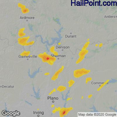 Hail Map for Sherman, TX Region on March 14, 2022