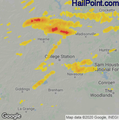 Hail Map for College Station, TX Region on March 14, 2022
