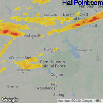 Hail Map for Huntsville, TX Region on March 14, 2022