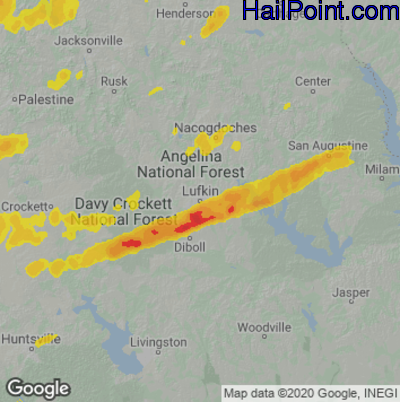 Hail Map for Lufkin, TX Region on March 15, 2022