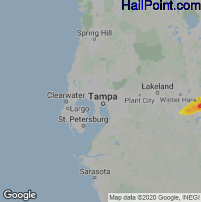 Hail Map for Tampa, FL Region on March 16, 2022