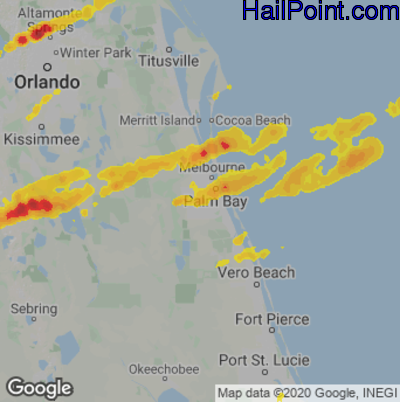 Hail Map for Palm Bay, FL Region on March 16, 2022