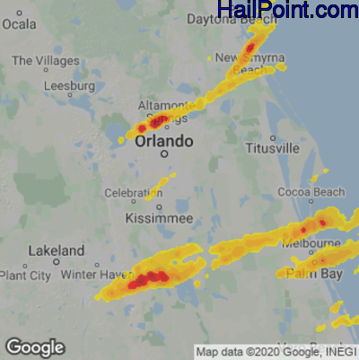 Hail Map for Orlando, FL Region on March 16, 2022 