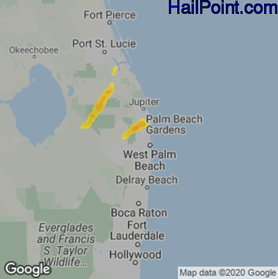 Hail Map for West Palm Beach, FL Region on March 16, 2022