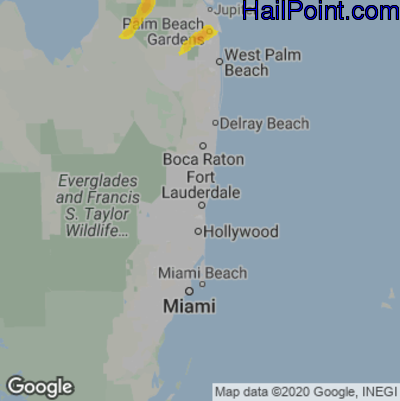 Hail Map for Fort Lauderdale, FL Region on March 16, 2022
