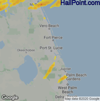 Hail Map for Port St. Lucie, FL Region on March 16, 2022 