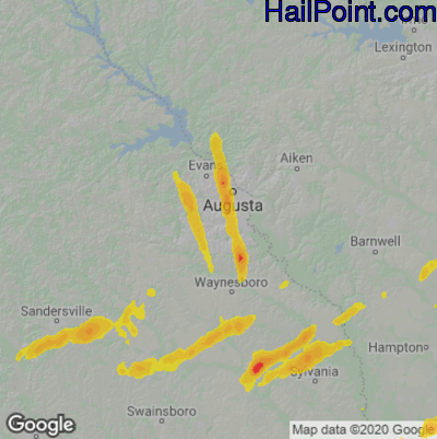 Hail Map for Augusta, GA Region on March 16, 2022 
