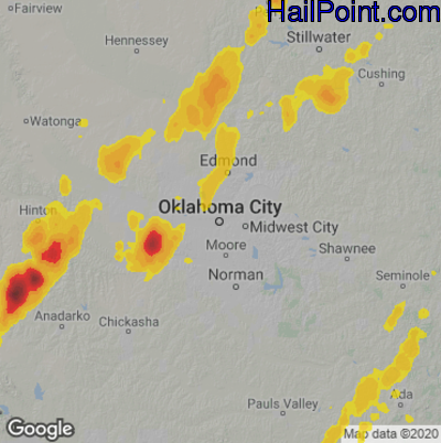 Hail Map for Oklahoma City, OK Region on March 17, 2022