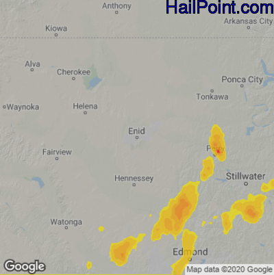 Hail Map for Enid, OK Region on March 18, 2022 