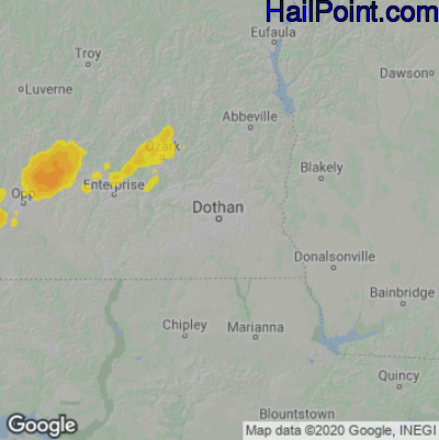 Hail Map for Dothan, AL Region on March 18, 2022 